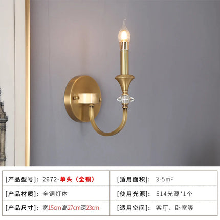 Applique murale double tête en cuivre avec lampe à bougie LED et cristal — LZ4X7P
