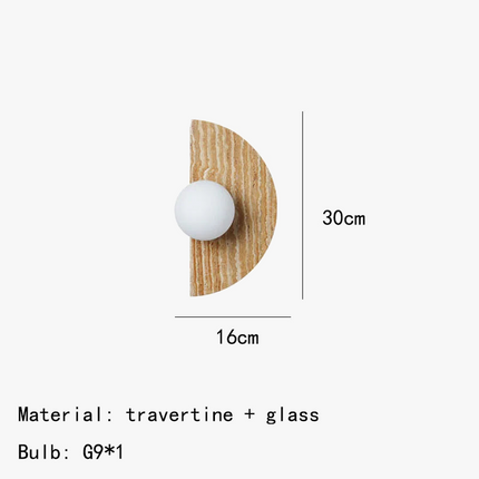 Applique murale en pierre naturelle avec verre blanc demi-cercle — LZ4X9P2