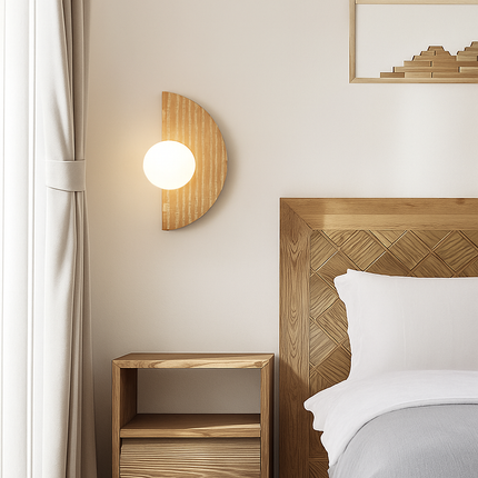 Applique murale demi-cercle en pierre naturelle avec ampoule intégrée — LZ4G7XQ