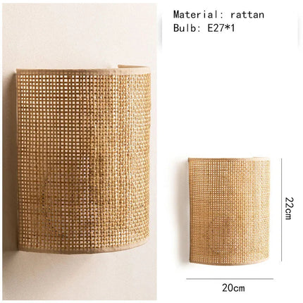 Applique murale en rotin style sud-est asiatique avec interrupteur intégré — LZ4X9T1