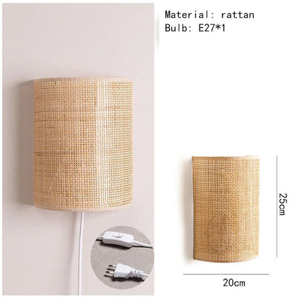 Applique murale en rotin style sud-est asiatique avec interrupteur intégré — LZ4X9T1