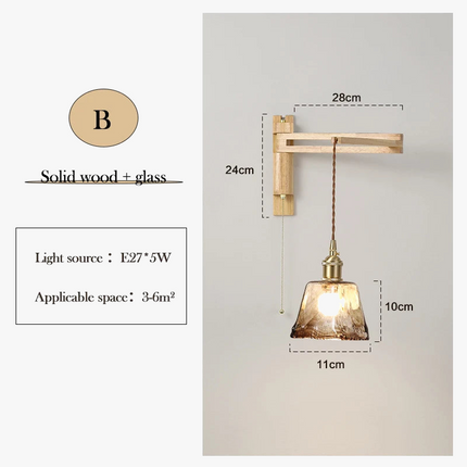Applique murale en verre, bois et céramique avec bras pivotant pliable — LZ4X9M