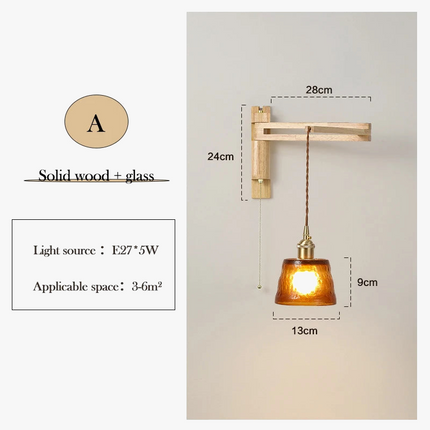 Applique murale en verre, bois et céramique avec bras pivotant pliable — LZ4X9M