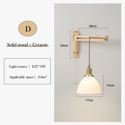 Applique murale en verre, bois et céramique avec bras pivotant pliable — LZ4X9M