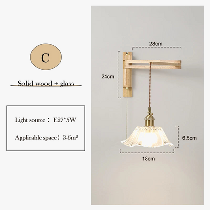 Applique murale en verre, bois et céramique avec bras pivotant pliable — LZ4X9M