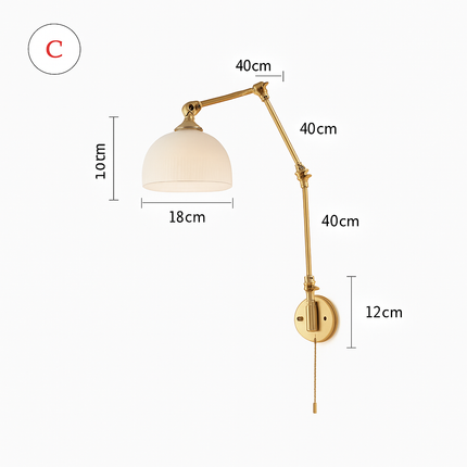 Applique murale en verre à bras rétractable et pivotant pour lecture — LZ4X9P