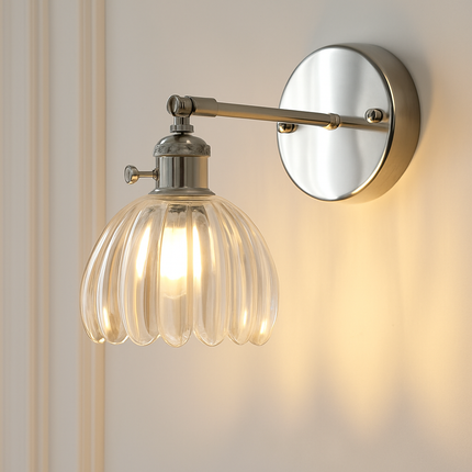 Applique murale en verre et fer chromé avec bras réglable et interrupteur — LZ4X9T2