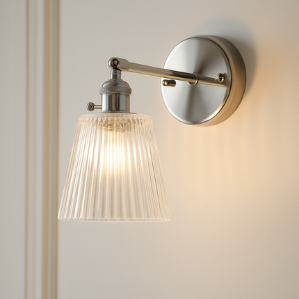 Applique murale en verre et fer chromé avec bras réglable et interrupteur — LZ4X9T2