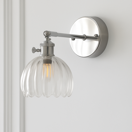 Applique murale en verre et fer chromé avec bras réglable et interrupteur — LZ4X9T2