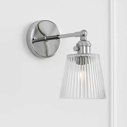 Applique murale en verre et fer chromé avec bras réglable et interrupteur — LZ4X9T2