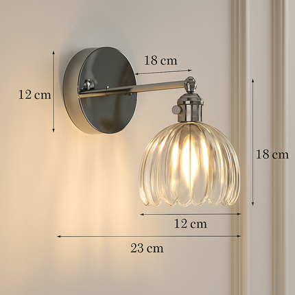 Applique murale en verre et fer chromé avec bras réglable et interrupteur — LZ4X9T2