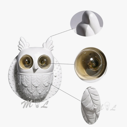 applique murale hibou créative en résine à LED