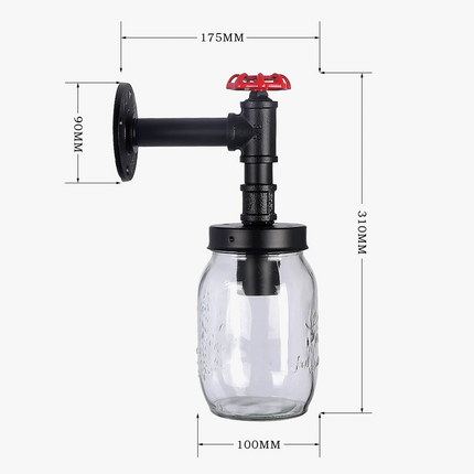 Applique murale industrielle en verre avec tuyau d'eau rétro — LZ3XJ9