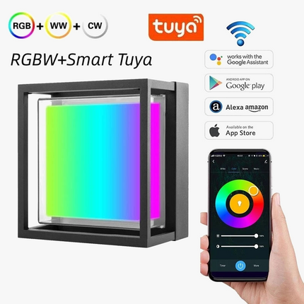 Applique murale extérieure LED cube RGB 10W WiFi Tuya dimmable étanche Alexa Google — LZ4M7Q2