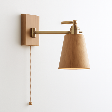 Applique murale en bois de frêne et noyer avec interrupteur à chaîne — LZ4X9P