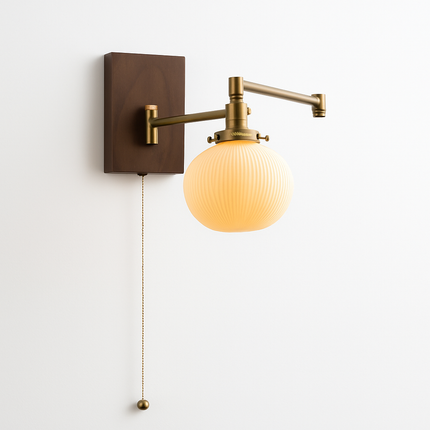 Applique murale en bois de frêne et noyer avec interrupteur à chaîne — LZ4X9P