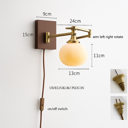 Applique murale en bois de frêne et noyer avec interrupteur à chaîne — LZ4X9P