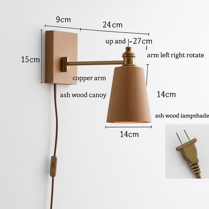 Applique murale en bois de frêne et noyer avec interrupteur à chaîne — LZ4X9P