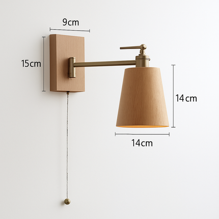Applique murale en bois de frêne et noyer avec interrupteur à chaîne — LZ4X9P