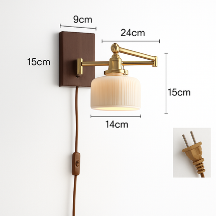 Applique murale en bois de frêne et noyer avec interrupteur à chaîne — LZ4X9P