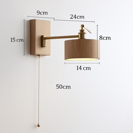 Applique murale en bois de frêne et noyer avec interrupteur à chaîne — LZ4X9P