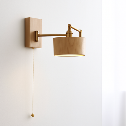 Applique murale en bois de frêne et noyer avec interrupteur à chaîne — LZ4X9P