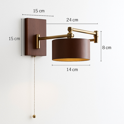 Applique murale en bois de frêne et noyer avec interrupteur à chaîne — LZ4X9P