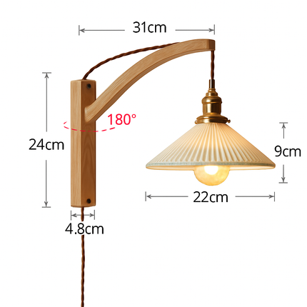 Applique murale japonaise vintage en bois avec abat-jour en céramique — LZ4X9P2