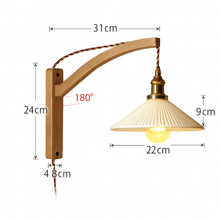 Applique murale japonaise réglable en bois massif — LZ4X9Q2