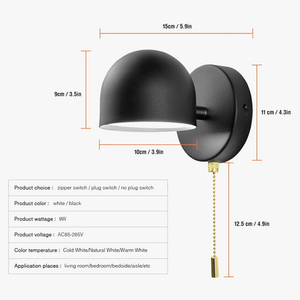 Applique murale LED avec variateur tactile rotatif 350° et prise intégrée — LZ4X9P
