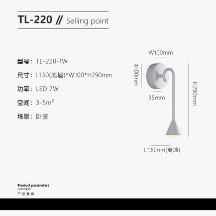 Applique murale LED conique pour salon et bureau, éclairage créatif — LZ4X9P2Q