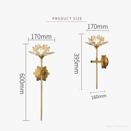 Applique murale LED luxe en cristal motif lotus chinois — LZ4Q8N2