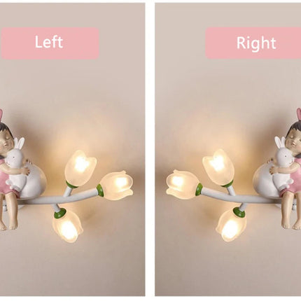 Applique murale LED G4 motif fille lapin et fleur pour enfants — LZQ7X9