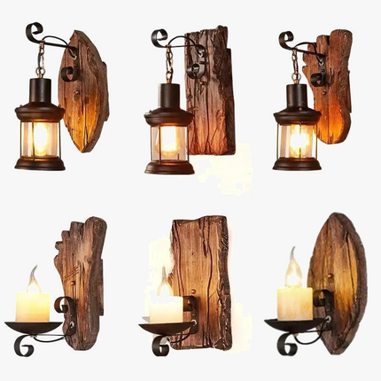 Applique murale LED au style industriel rétro en bois — LZ4X9P2