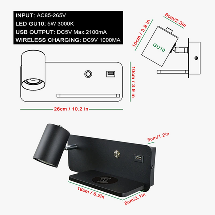 Applique murale LED moderne avec port USB et charge sans fil — LZ4Q7N2