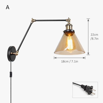 Applique murale LED nordique en verre avec longue perche et interrupteur — LZ4X9QJ