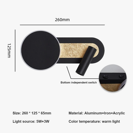 applique murale led nordique moderne rotative 350° avec interrupteur