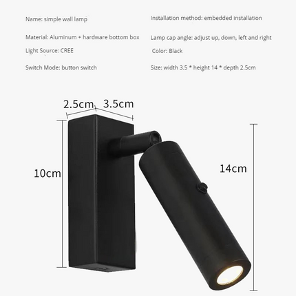 Applique murale LED nordique rotative avec interrupteur pour hôtel — LZ4X9P2