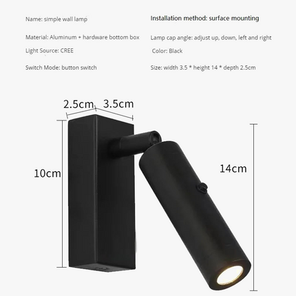 Applique murale LED nordique rotative avec interrupteur pour hôtel — LZ4X9P2