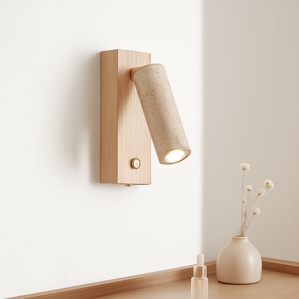Applique murale LED rotative en noyer style wabi-sabi pour lecture — LZ4X9T1