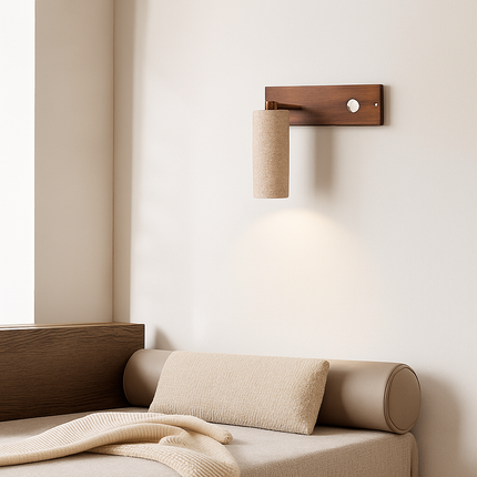 Applique murale LED rotative en noyer style wabi-sabi pour lecture — LZ4X9T1