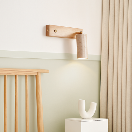 Applique murale LED rotative en noyer style wabi-sabi pour lecture — LZ4X9T1