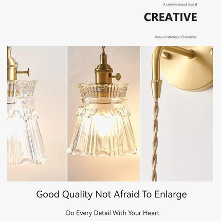 Applique murale LED scandinave en verre et laiton avec interrupteur à batterie — LZ4X9JQ