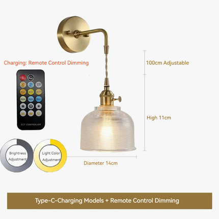 Applique murale LED scandinave en verre et laiton avec interrupteur à batterie — LZ4X9JQ