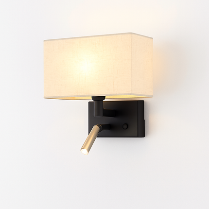 applique murale moderne abat jour tissu avec spot réglable 360 degrés