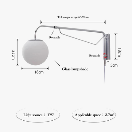 Applique murale moderne à bras long chromé, rotative et rétractable — LZ4QJ7M