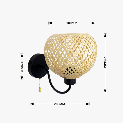 Applique murale en bambou tissé à la main avec interrupteur LED intégré — LZ4X9M