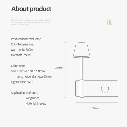 Applique murale nordique avec interrupteur et port USB intégré — LZ4X9P2