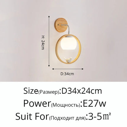 applique murale nordique en bois avec led oiseau créatif
