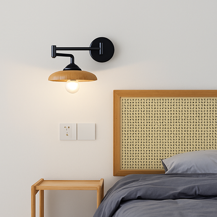 Applique murale nordique à bras bascule pliable effet grain de bois style japonais — LZ4X9T2